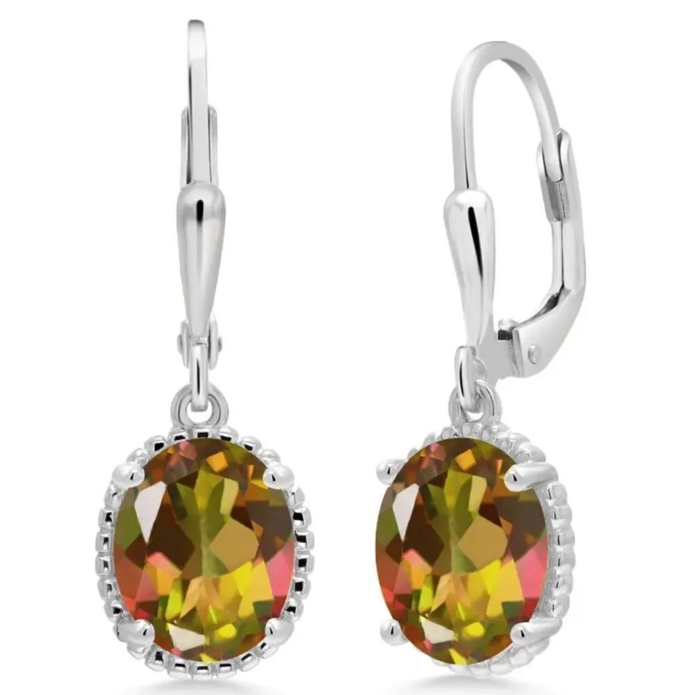 925 Sterling Silver with 4.00 Cttw Mango Mystic Topaz Oval Leverback Earrings